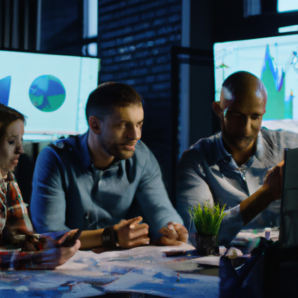 Our team of experts collaborating at a desk with laptops